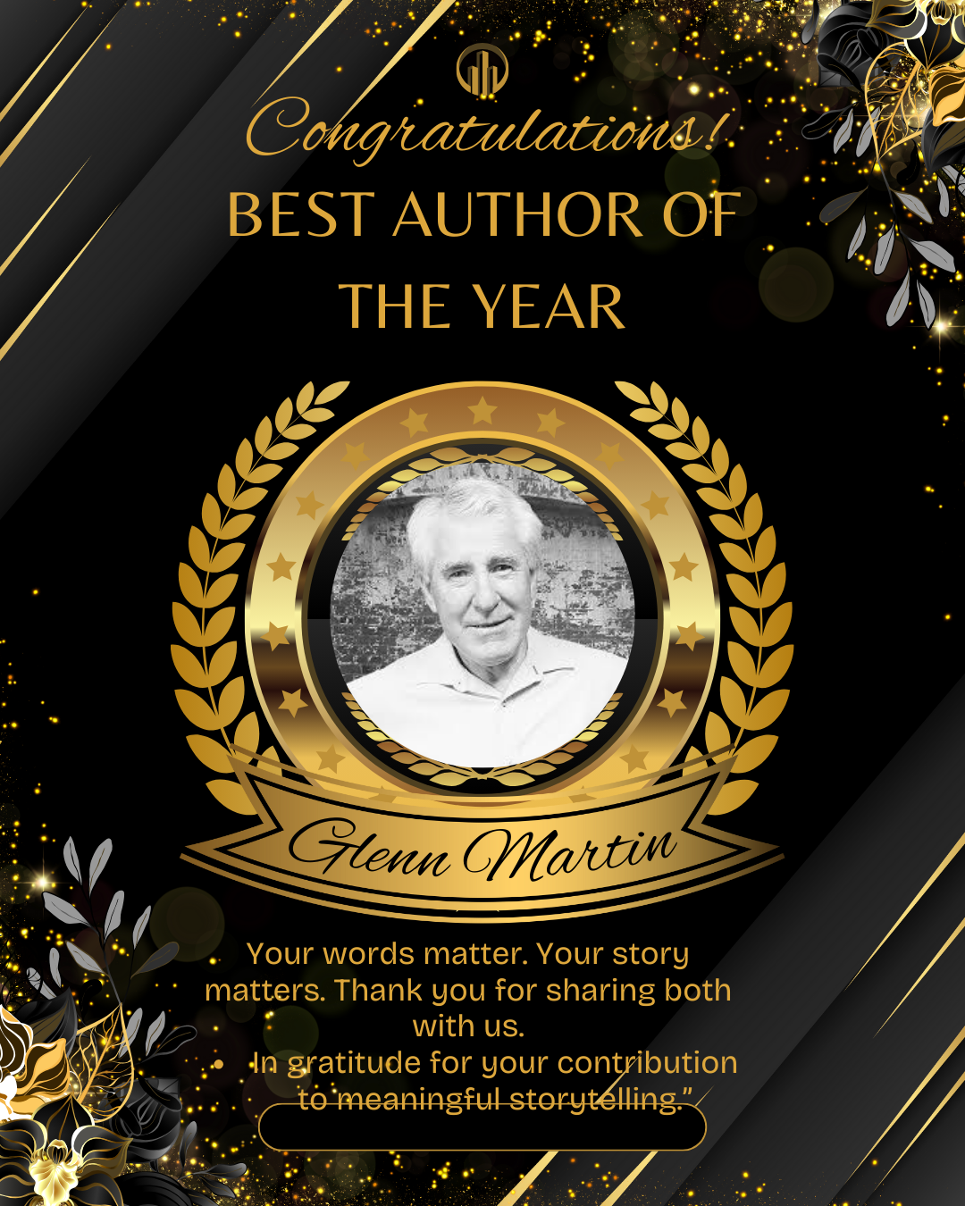 Best Author of the Year award artwork for Glenn Martin